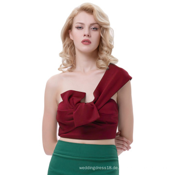 Belle Poque Sexy Womens Asymmetrische Eine Schulter Große Bow-Tie Verziert Geerntete Wein Red Tops BP000343-2